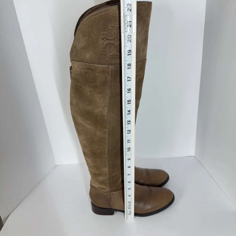 Tory Burch Women Brown Suede Leather Riding Boots Logo Tall Boots 6.5 Equestrian